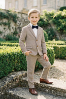 Boys Brown And White Houndstooth Single-breasted 2-piece Suits
