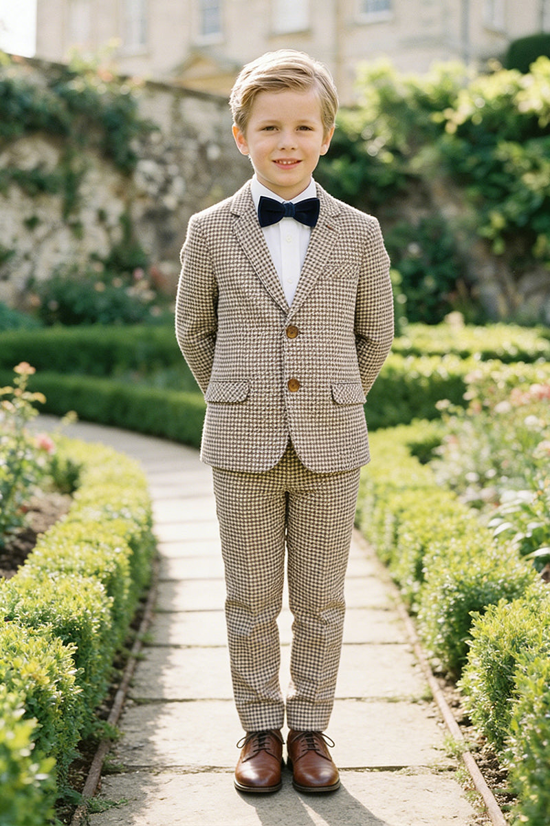 Boys Brown And White Houndstooth Single-breasted 2-piece Suits