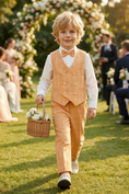 Load image into Gallery viewer, Boys Orange Windowpane Check Vest & Trousers Set
