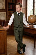 Load image into Gallery viewer, Dark Green V-neck Herringbone 2-Piece Set
