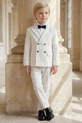 Load image into Gallery viewer, Boys Ivory Pinstripe Double-Breasted 2-Piece Suit
