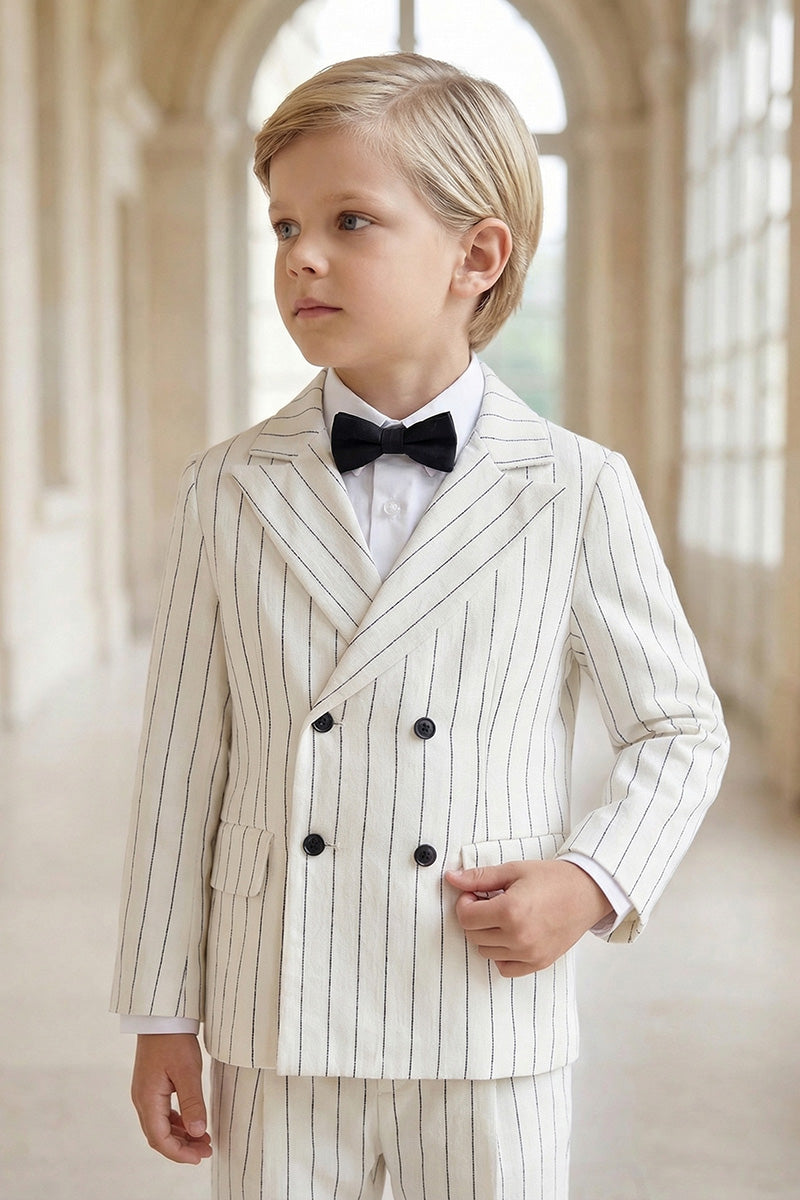Boys Ivory Pinstripe Double-Breasted 2-Piece Suit