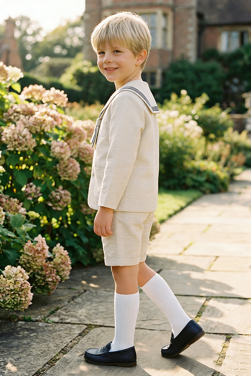 Boys Oatmeal Linen Blend 2-piece Set