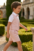 Cargar la imagen en la vista de la galería, Boys Dusty Pink Linen-Blend Vest & Shorts 2-piece Set
