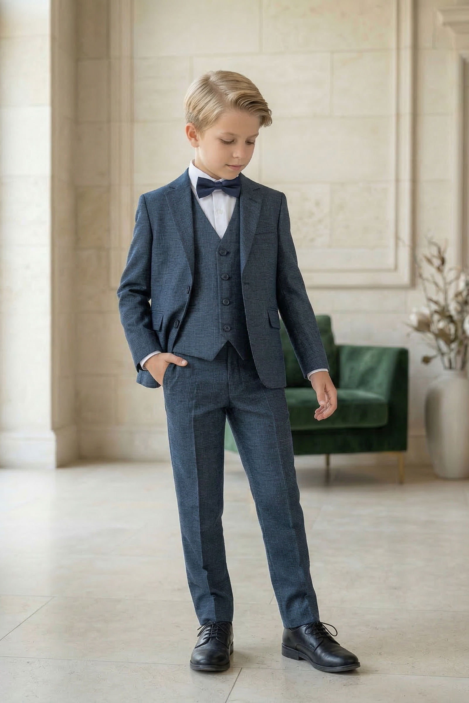Navy Blue Single-Breasted 3-Piece Suit