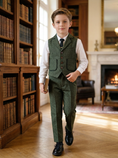 Load image into Gallery viewer, Dark Green V-neck Herringbone 2-Piece Set
