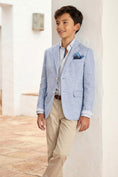 Load image into Gallery viewer, Boys Light Blue Cotton-linen Blend Blazer
