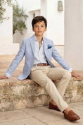 Load image into Gallery viewer, Boys Light Blue Cotton-linen Blend Blazer
