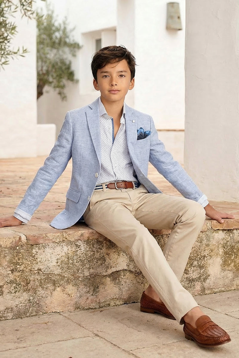 Boys Light Blue Cotton-linen Blend Blazer