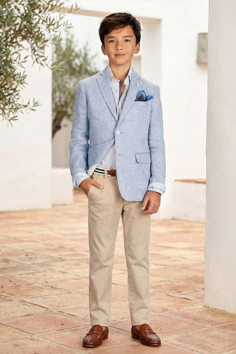 Boys Light Blue Cotton-linen Blend Blazer