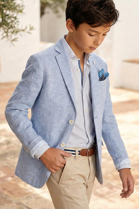 Boys Light Blue Cotton-linen Blend Blazer