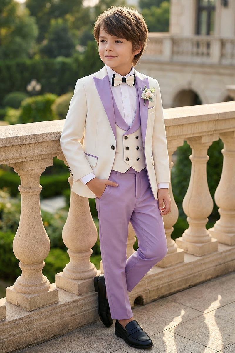 Boys White And Lavender 3-piece Suit