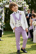 Load image into Gallery viewer, Boys White And Lavender 3-piece Suit
