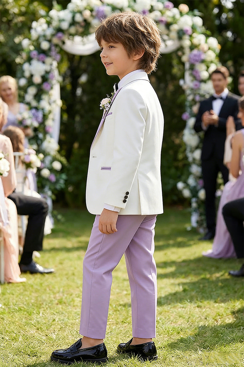 Boys White And Lavender 3-piece Suit
