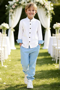 Cargar la imagen en la vista de la galería, Boys White Shirt & Sky Blue Trousers 2-piece Set
