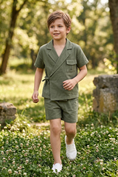 Load image into Gallery viewer, Olive Green Asymmetrical Cotton And Linen 2-Piece Set

