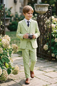 Load image into Gallery viewer, Boys Sage Green Linen-Blend 3-piece Suit
