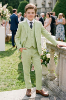 Boys Sage Green Linen-Blend 3-piece Suit