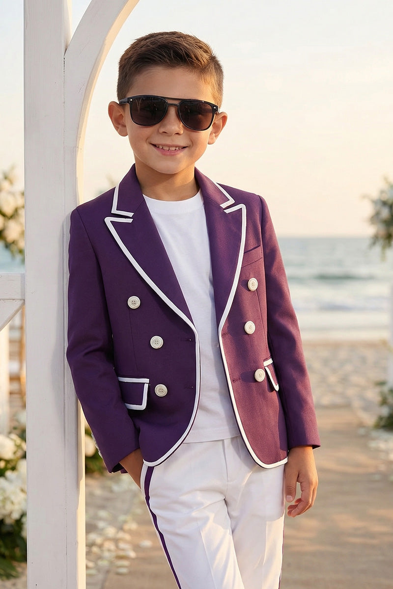 Boys Purple Double-Breasted Blazer