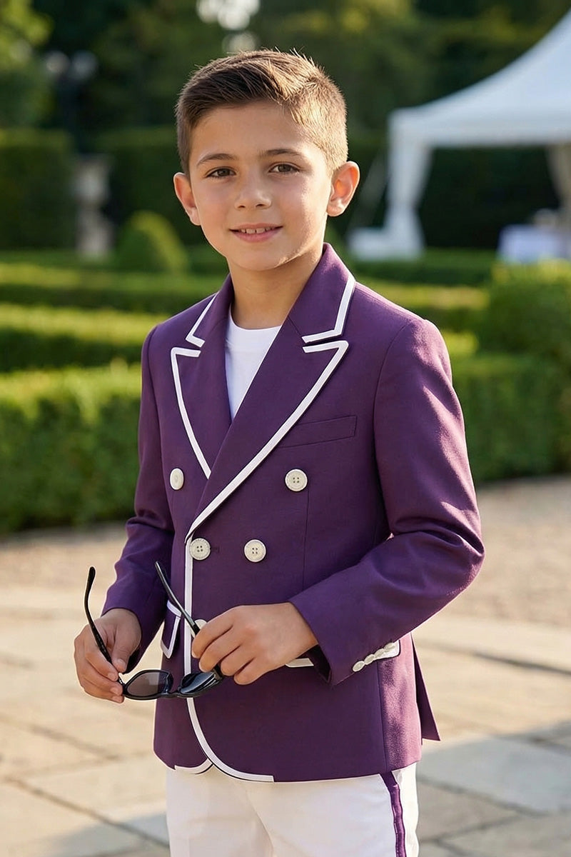 Boys Purple Double-Breasted Blazer