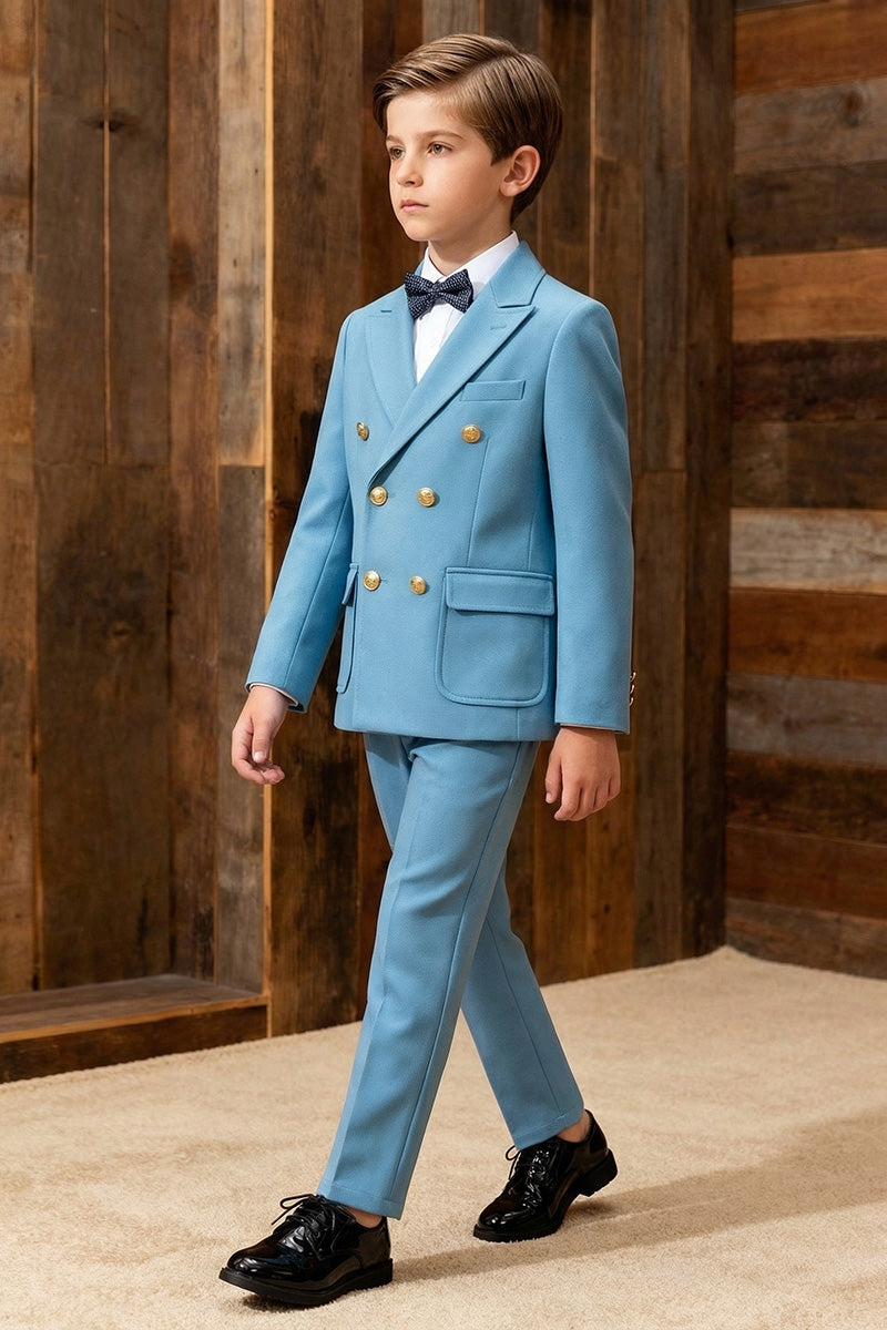 Boys Sky Blue Double-Breasted 2-Piece Suit