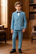 Load image into Gallery viewer, Boys Sky Blue Double-Breasted 2-Piece Suit
