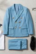 Load image into Gallery viewer, Boys Sky Blue Double-Breasted 2-Piece Suit
