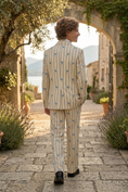 Load image into Gallery viewer, Beige Striped Printed 2-Piece Suit
