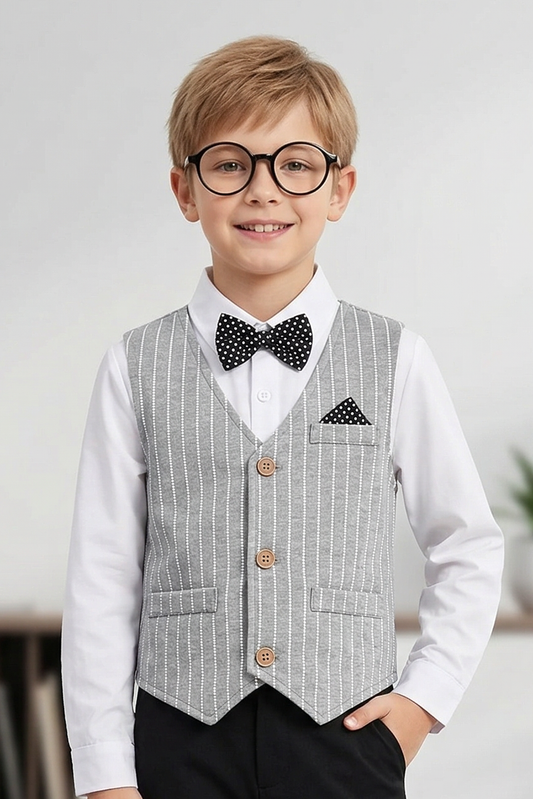 Grey V-neck Striped Vest