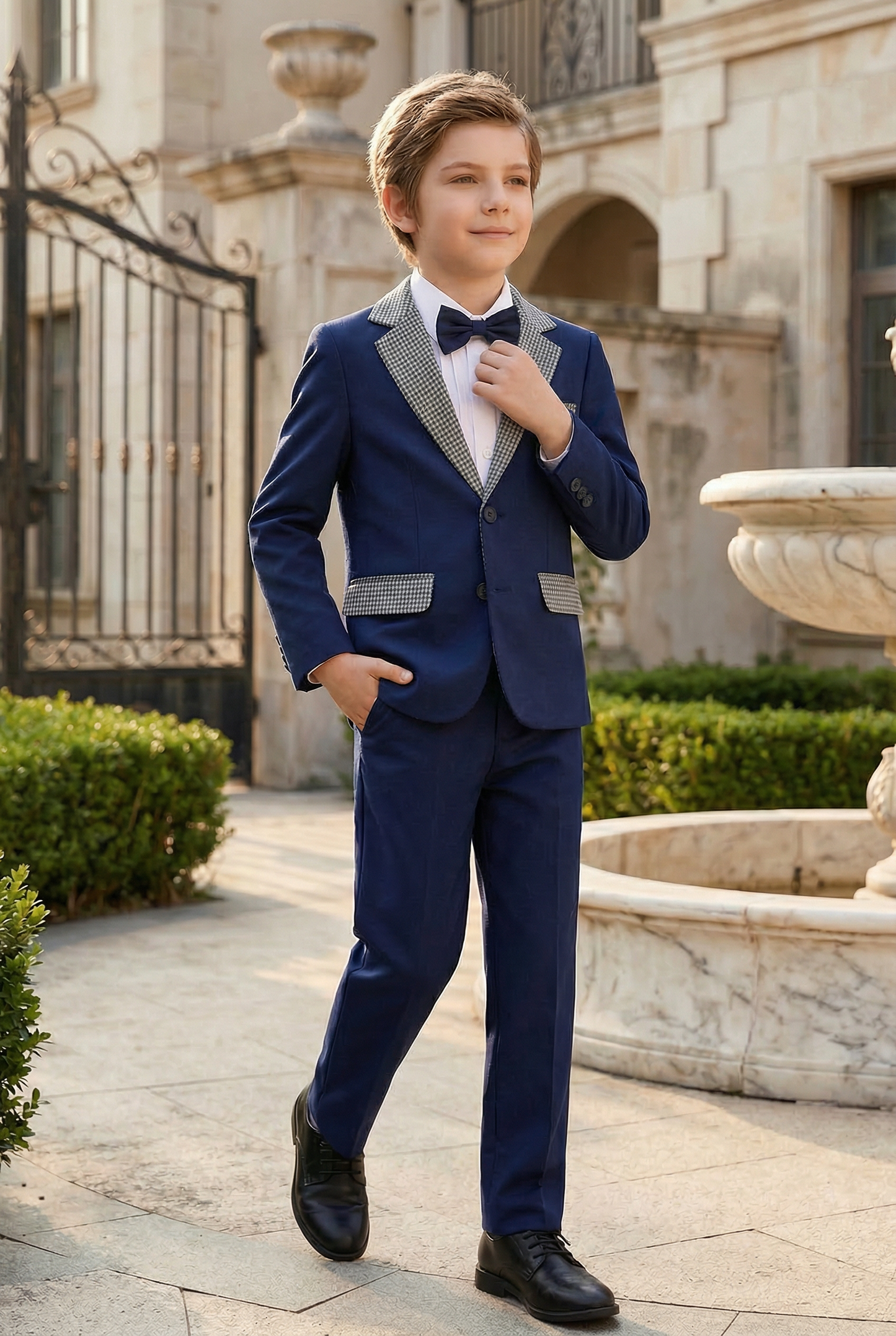 Dark Blue Patchwork Plaid 2-Piece Suit