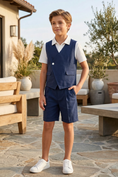 Load image into Gallery viewer, Dark Blue V-Neck 2-Piece Set
