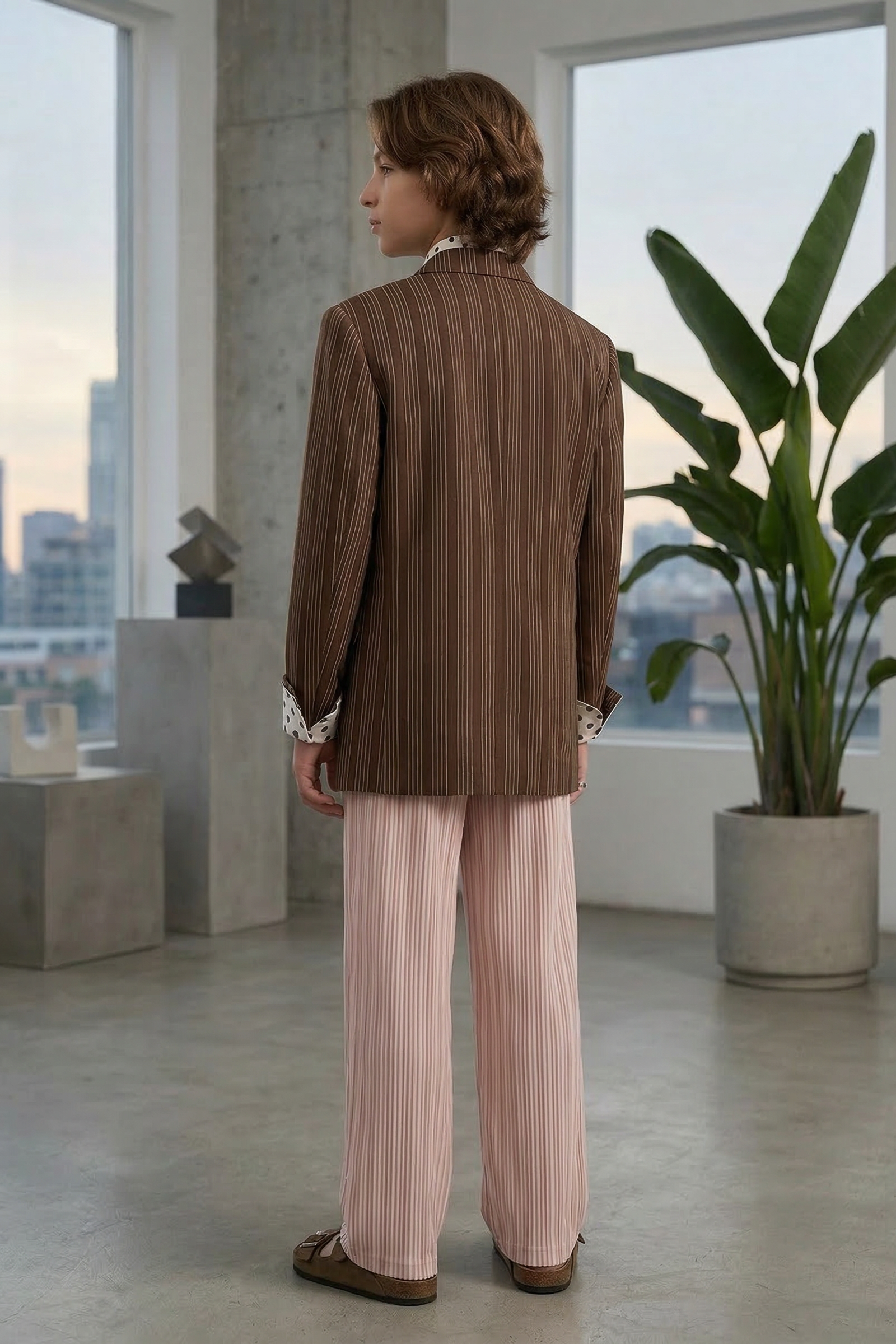 Brown Striped Double-Breasted Suit