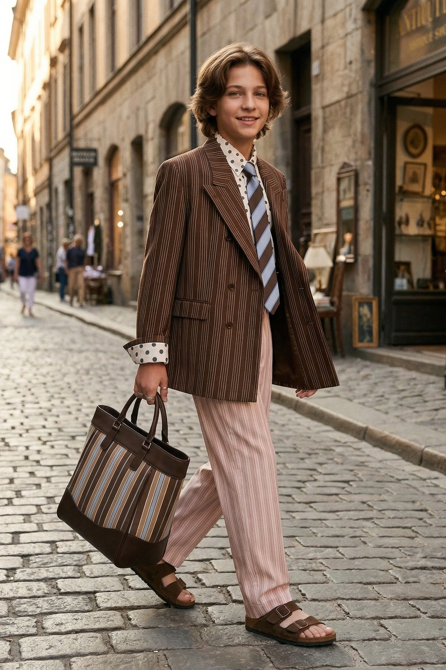 Brown Striped Double-Breasted Suit