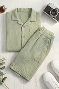 Load image into Gallery viewer, Boys Sage Green Linen Short-Sleeve Shirt & Shorts Set
