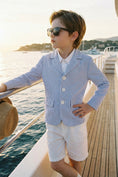 Load image into Gallery viewer, Boys Blue & White Striped Seersucker 2-piece Suit

