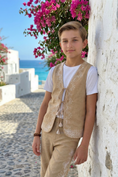 Load image into Gallery viewer, Khaki Tie-up V-neck 2-Piece Set
