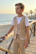 Load image into Gallery viewer, Khaki Tie-up V-neck 2-Piece Set

