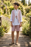 Light Pink V-neck Single-Breasted 2-Piece Set