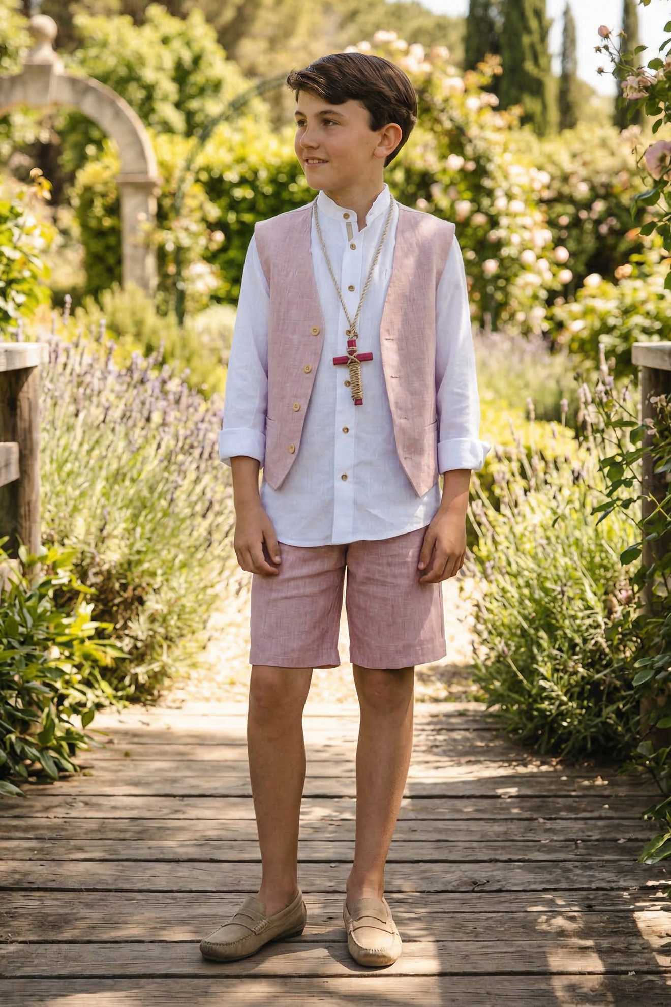 Light Pink V-neck Single-Breasted 2-Piece Set
