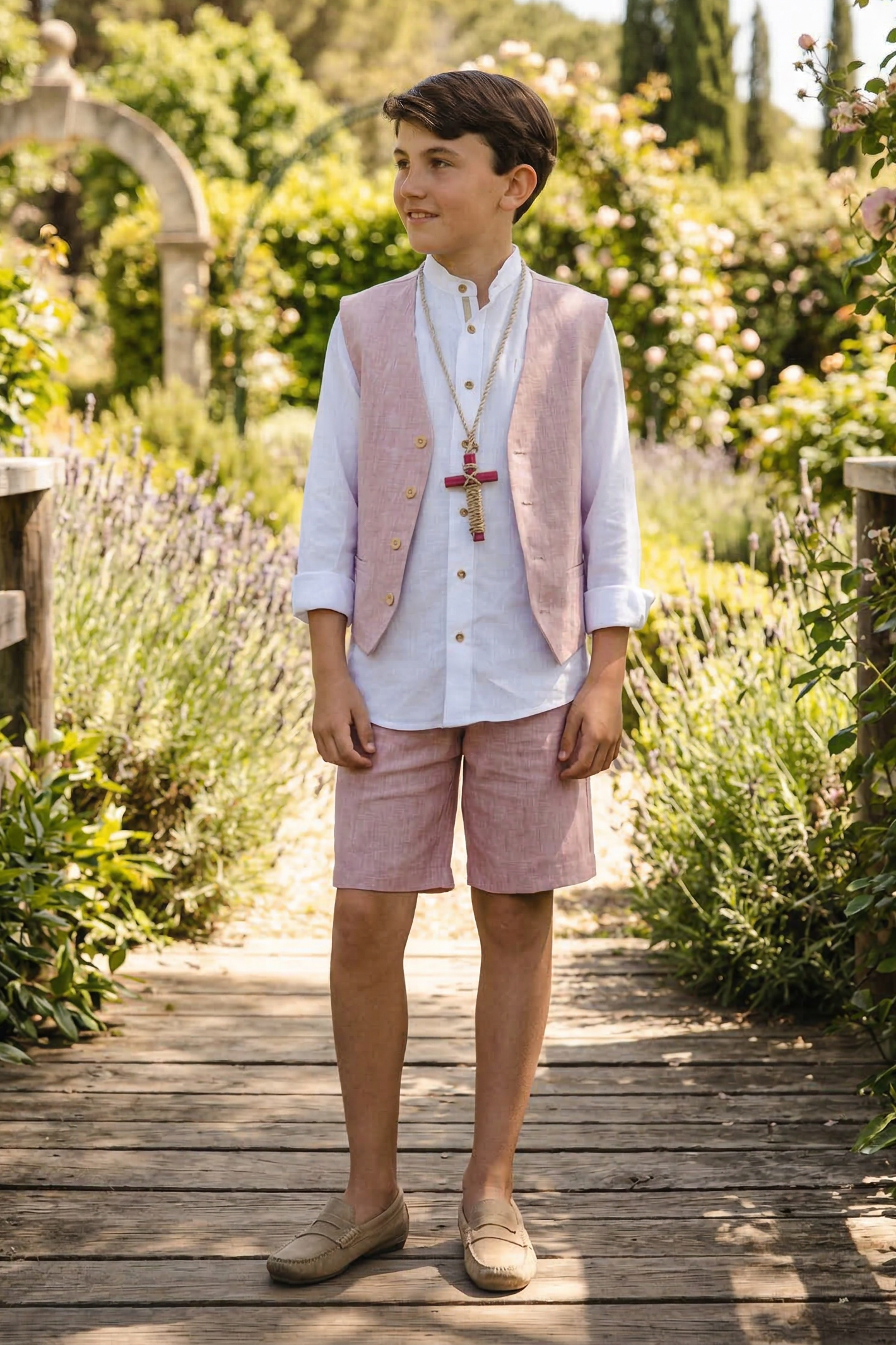 Light Pink V-neck Single-Breasted 2-Piece Set
