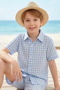 Bild in Galerie-Betrachter laden, Blue And White Checkered Shirt 2-Piece Set
