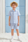 Bild in Galerie-Betrachter laden, Blue And White Checkered Shirt 2-Piece Set
