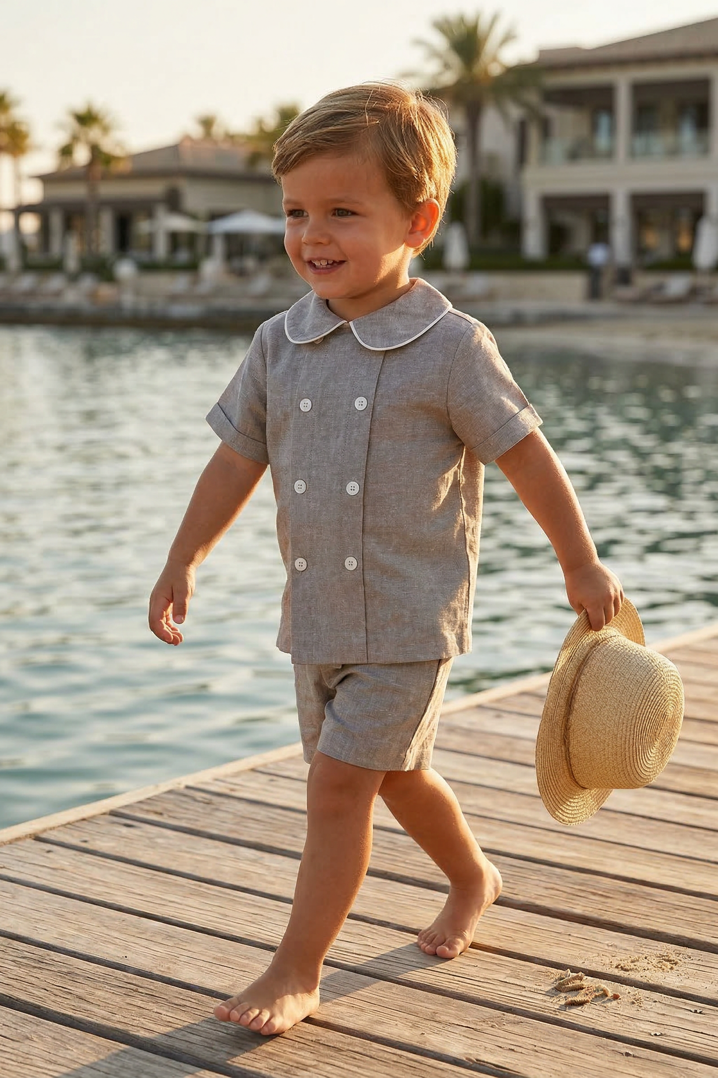 Light gray Lapel Double-Breasted 2-Piece Set