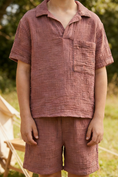 Load image into Gallery viewer, Boys Dusty Rose Crinkle Linen Short-Sleeve Shirt & Shorts Set
