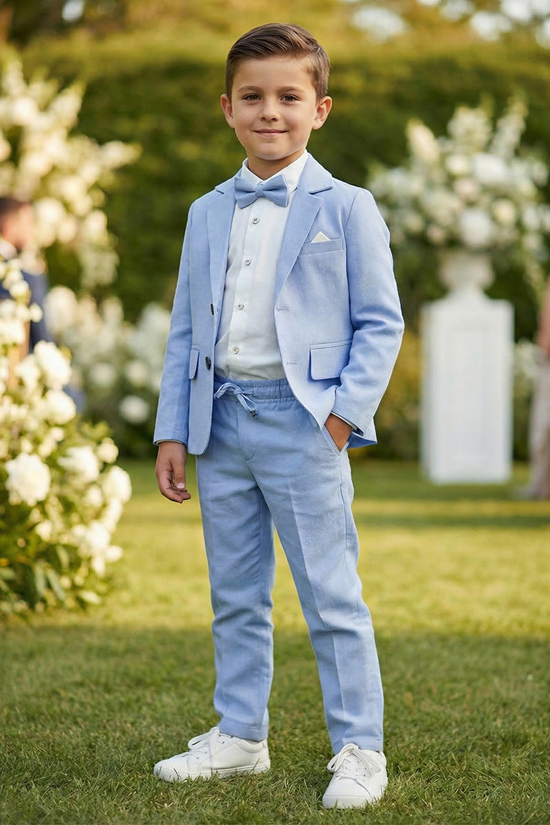 Boys Light Blue Linen-Blend 2-Piece Suit