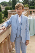 Load image into Gallery viewer, Boys Light Blue Linen 3-Piece Suit
