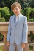 Load image into Gallery viewer, Boys Light Blue Linen 3-Piece Suit
