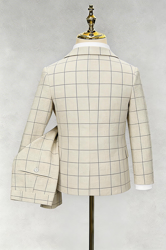 Boys Beige Linen-blend Windowpane Check 2-piece Suit
