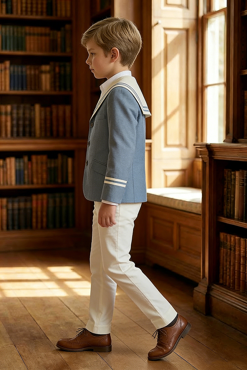 Boys Blue Sailor Collar 2-piece Suit