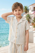Load image into Gallery viewer, White Striped Shirt 2-piece set
